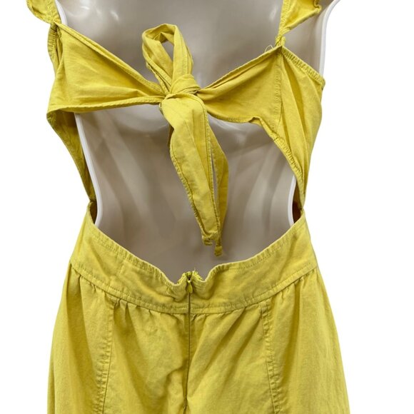 Chelsea & Violet Prairie Blues Linen Dress Yellow Sleeveless Tie Back Pleat Sz S - Picture 3 of 16